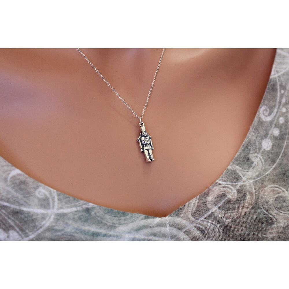 Sterling Silver Nutcracker Charm Necklace, Silver 3D Nutcracker Soldier Necklace - Picture 2 of 4